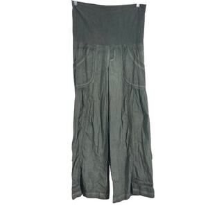 NWOT XCVI Pants M Wide Flare Crochet Fold-Over Acid-Wash Stretch Olive-Green